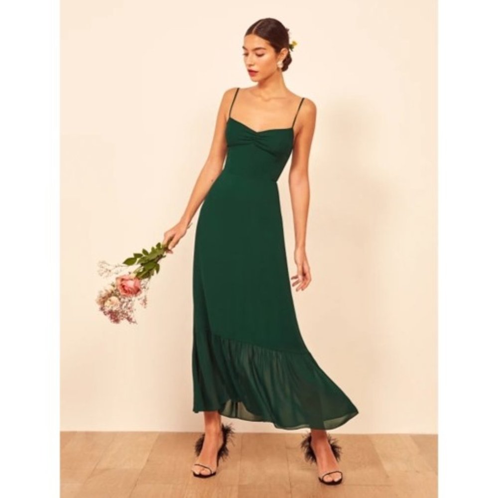 Reformation Emersyn Dress in Emerald - Picture 1 of 16